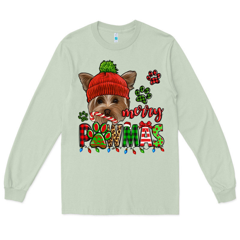 Merry Pawmas Christmas Yorkie Long Sleeve Tee by Jasminsmagicworld | Teevron