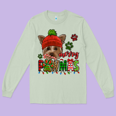 Merry Pawmas Christmas Yorkie Long Sleeve Tee Designed By Jasminsmagicworld