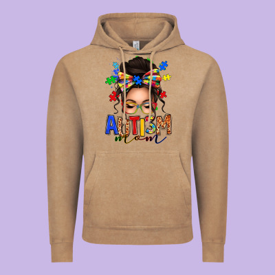 Autism Mom Afro Messy Bun Vintage Hoodie Designed By Texasbilliewilder