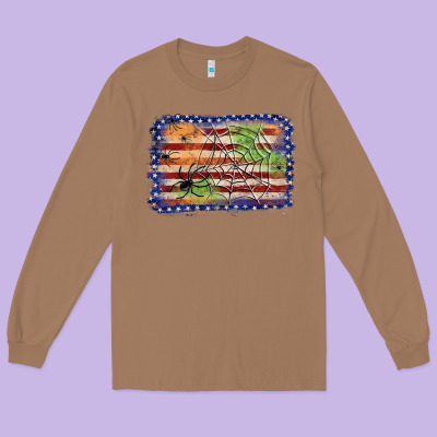 American Flag Halloween Background Long Sleeve Tee Designed By Jahusdesignshop