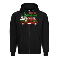 Black merry christmas snowman and farm animals truck Zipper Hoodie - Jasminsmagicworld
