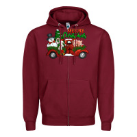 Burgundy merry christmas snowman and farm animals truck Zipper Hoodie - Jasminsmagicworld