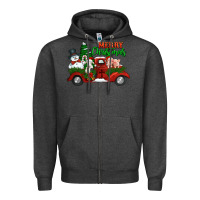 Charcoal Heather merry christmas snowman and farm animals truck Zipper Hoodie - Jasminsmagicworld