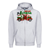 Heather Grey merry christmas snowman and farm animals truck Zipper Hoodie - Jasminsmagicworld