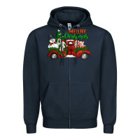 Navy merry christmas snowman and farm animals truck Zipper Hoodie - Jasminsmagicworld