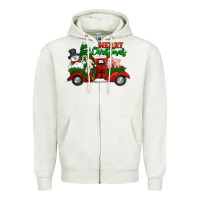 Oatmeal Heather merry christmas snowman and farm animals truck Zipper Hoodie - Jasminsmagicworld
