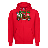 Red merry christmas snowman and farm animals truck Zipper Hoodie - Jasminsmagicworld