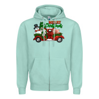 Seafoam merry christmas snowman and farm animals truck Zipper Hoodie - Jasminsmagicworld
