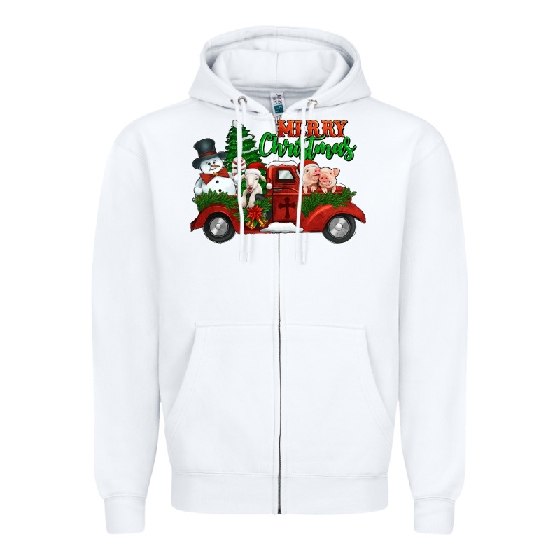 Merry Christmas Snowman And Farm Animals Truck Zipper Hoodie by Jasminsmagicworld | Teevron