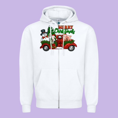 Merry Christmas Snowman And Farm Animals Truck Zipper Hoodie Designed By Jasminsmagicworld