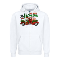 White merry christmas snowman and farm animals truck Zipper Hoodie - Jasminsmagicworld