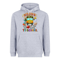 Heather Grey welcome back to school with school bus Heavyweight Hoodie - NancyCooperArtShop