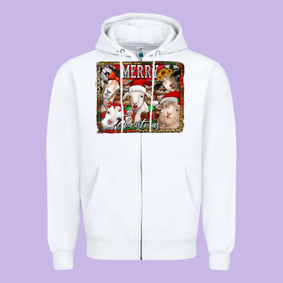 Merry Christmas Goats Zipper Hoodie Designed By Jasminsmagicworld
