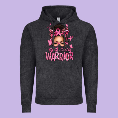 Brest Cancer Warrior Afro Messy Bun Vintage Hoodie Designed By Texasbilliewilder