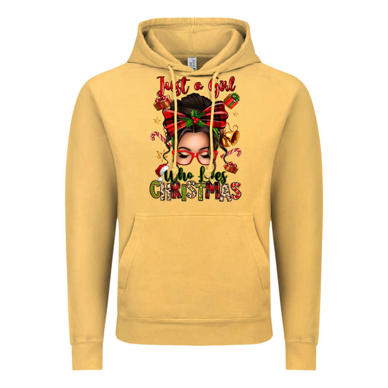Just A Girl Who Loves Christmas Afro Messy Bun Vintage Hoodie by texasbilliewilder | Teevron