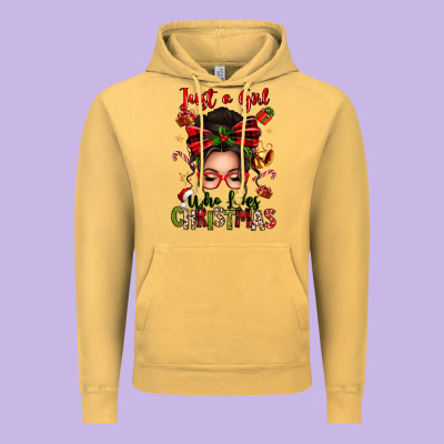 Just A Girl Who Loves Christmas Afro Messy Bun Vintage Hoodie Designed By Texasbilliewilder