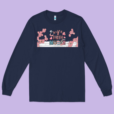 Wife Mom Nurse Libbey Glass Long Sleeve Tee Designed By Bundleandbundleshop