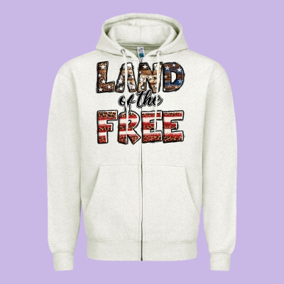 Land Of The Free America Western Pattern Zipper Hoodie Designed By Jasminsmagicworld