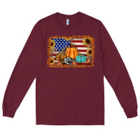 Burgundy american flag fall backgraund Long Sleeve Tee - JahusDesignShop