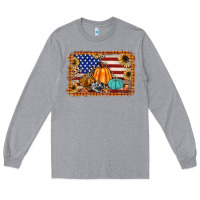 Heather Grey american flag fall backgraund Long Sleeve Tee - JahusDesignShop