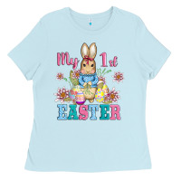 Baby Blue my first easter with baby bunny and eggs Ladies Tee - AdoDesignShop
