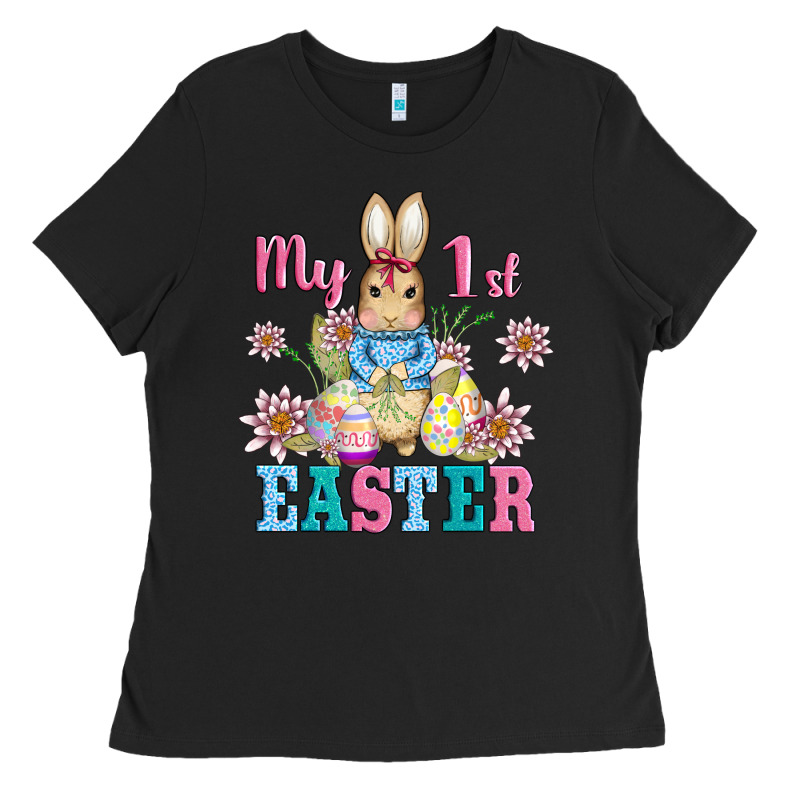 My First Easter With Baby Bunny And Eggs Ladies Tee by AdoDesignShop | Teevron