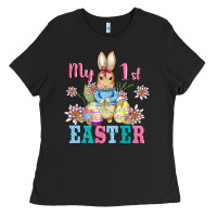 Black my first easter with baby bunny and eggs Ladies Tee - AdoDesignShop