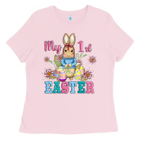 Bubblegum Pink my first easter with baby bunny and eggs Ladies Tee - AdoDesignShop