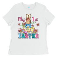 White my first easter with baby bunny and eggs Ladies Tee - AdoDesignShop