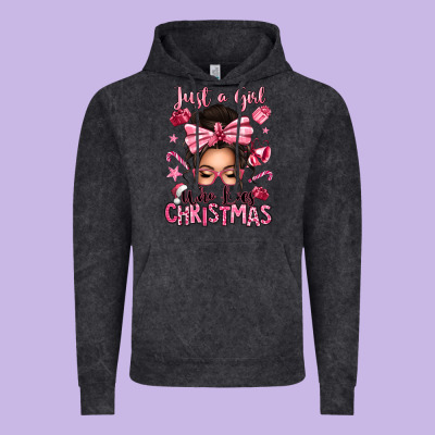 Just A Girl Who Loves Pink Christmas Messy Bun Vintage Hoodie Designed By Texasbilliewilder