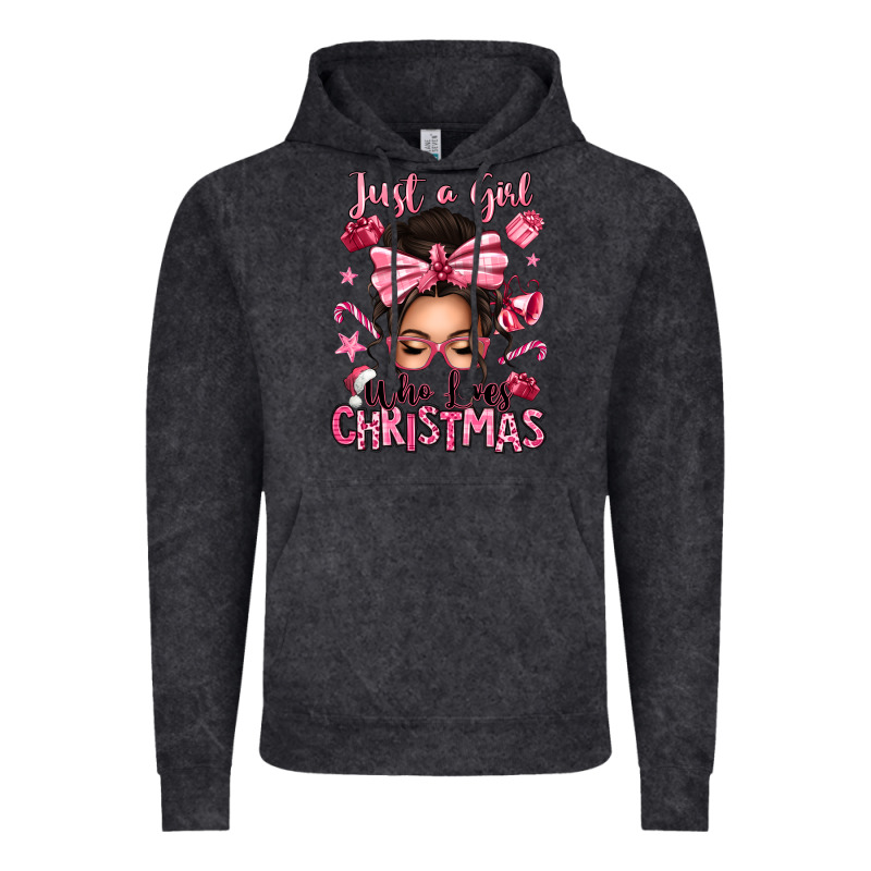 Just A Girl Who Loves Pink Christmas Messy Bun Vintage Hoodie by texasbilliewilder | Teevron