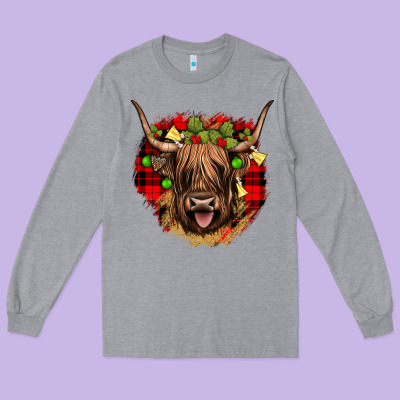 Highland Cow  Christmas Long Sleeve Tee Designed By Jahusdesignshop