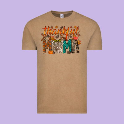 Thankful Mama Highland Cow Vintage Tee Designed By Racoondesign