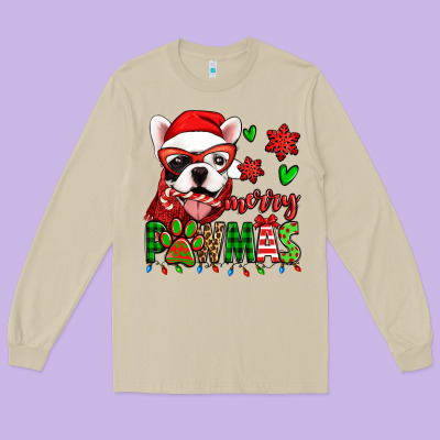 Merry Pawmas Christmas French Bulldog Long Sleeve Tee Designed By Jasminsmagicworld
