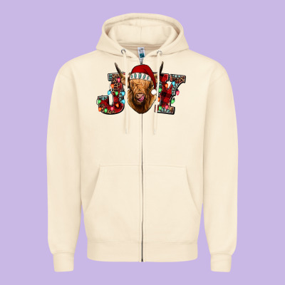 Joy Highland Cow Zipper Hoodie Designed By Jasminsmagicworld