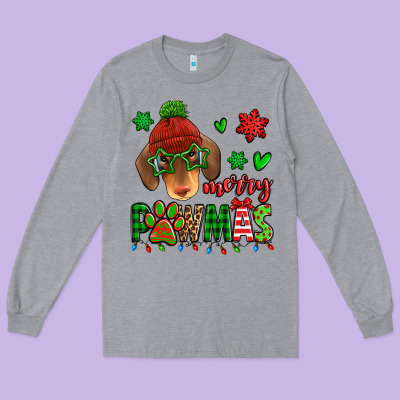 Merry Pawmas Christmas Dachshund Long Sleeve Tee Designed By Jasminsmagicworld