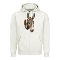 Oatmeal Heather Andalusian Donkey Face Zipper Hoodie - LillyAllenDesigns