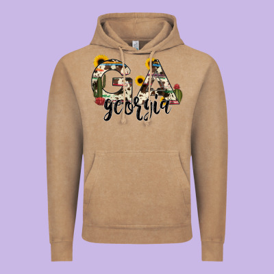 Georgia State Cowhide Serape Cactus Vintage Hoodie Designed By Ranaportraitstore