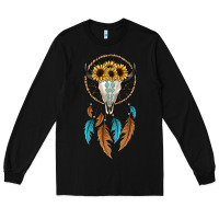 Black dreamer catcher bull skull Long Sleeve Tee - JahusDesignShop