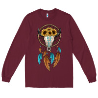 Burgundy dreamer catcher bull skull Long Sleeve Tee - JahusDesignShop