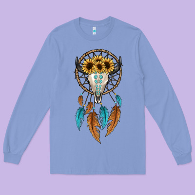 Dreamer Catcher Bull Skull Long Sleeve Tee Designed By Jahusdesignshop