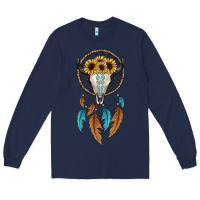 Navy dreamer catcher bull skull Long Sleeve Tee - JahusDesignShop