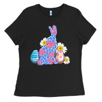 Black easter bunny wıth easter eggs Ladies Tee - AdoDesignShop