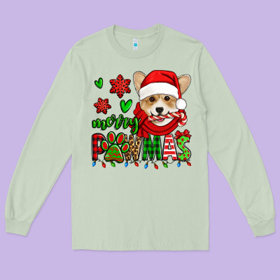 Merry Pawmas Christmas Corgi Long Sleeve Tee Designed By Jasminsmagicworld