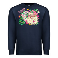 Navy pink santa and disco ball with christmas tree Premium Sweatshirt - MaliasSmallBusiness