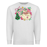 Oatmeal Heather pink santa and disco ball with christmas tree Premium Sweatshirt - MaliasSmallBusiness