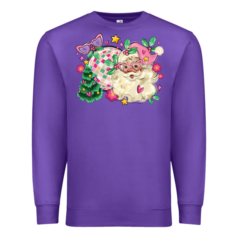 Pink Santa And Disco Ball With Christmas Tree Premium Sweatshirt by MaliasSmallBusiness | Teevron