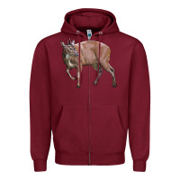 Burgundy Red Brocket Buck Deer Zipper Hoodie - LillyAllenDesigns