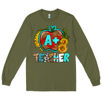 Army Green a+ teacher apple Long Sleeve Tee - BundleAndBundleShop