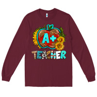 Burgundy a+ teacher apple Long Sleeve Tee - BundleAndBundleShop